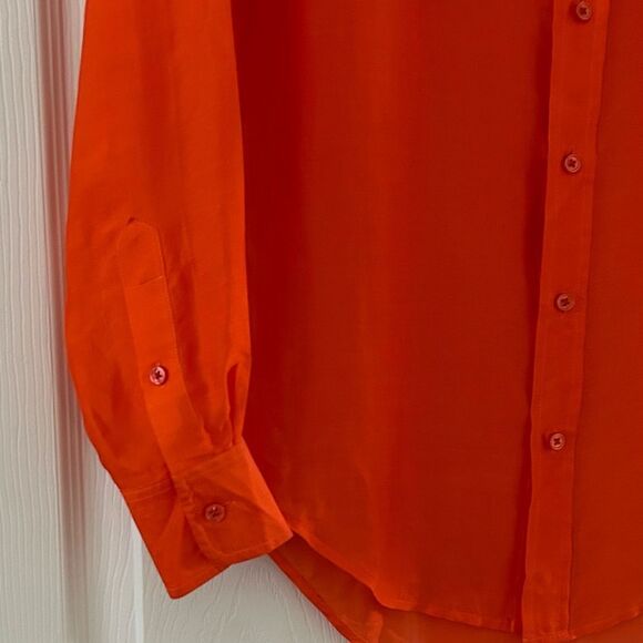 Ralph Lauren Black Label 100% Mulberry Silk Orange Button Up Top Size 2 525.00 - Picture 7 of 13